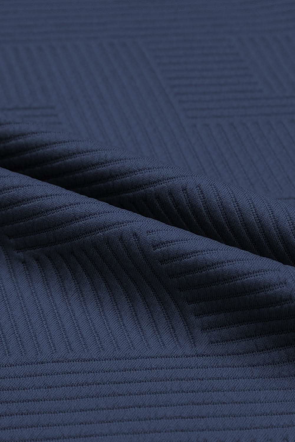 Navy Blue Textured Loose Fit T Shirt and Drawstring Pants Set - Love Salve